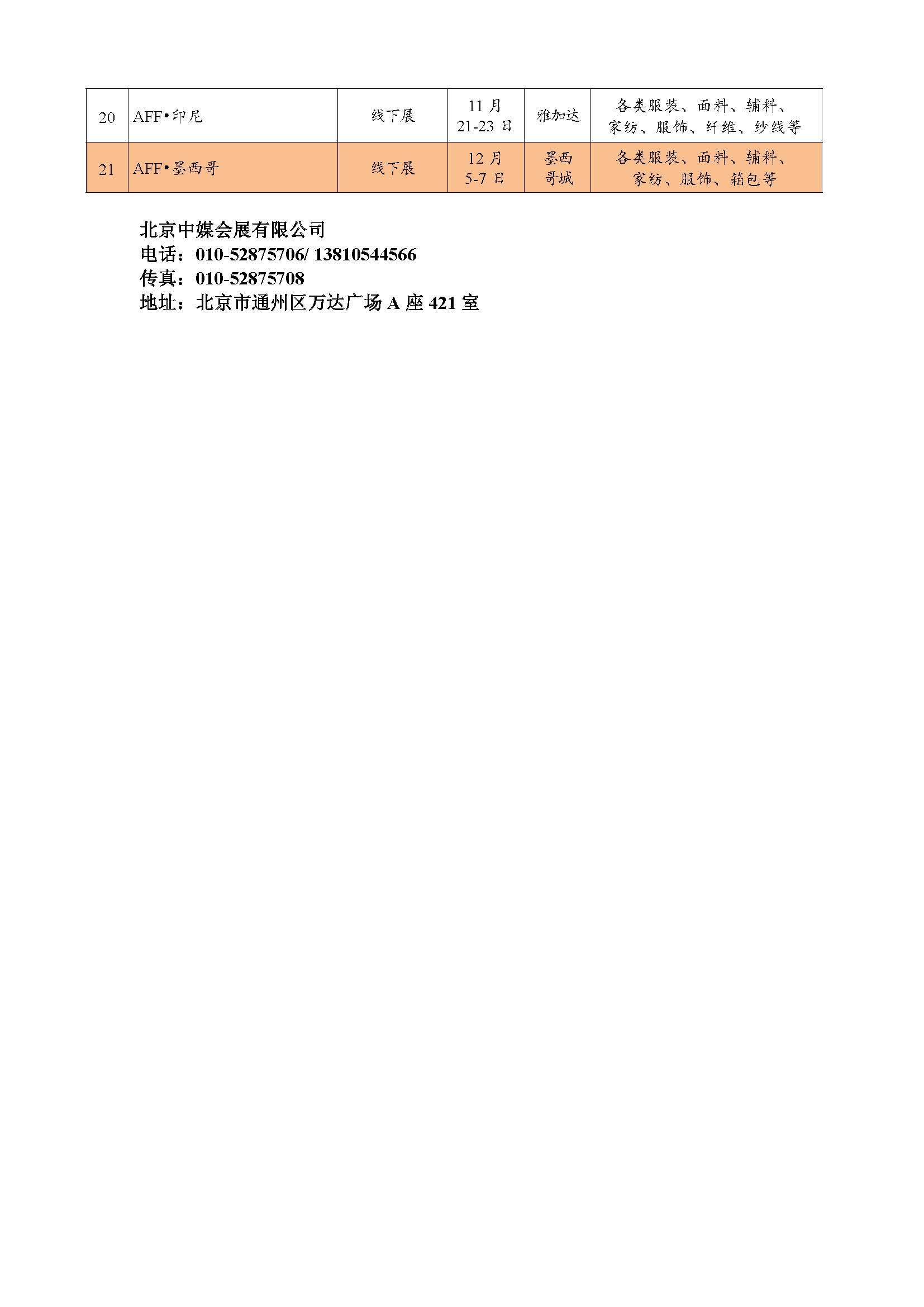 2023年全年紡織服裝展覽計劃